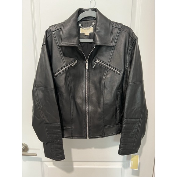 Michael Kors Women's Moto Jacket - Size 2XL - NWT - Genuine Leather -‎ Black - Picture 1 of 10